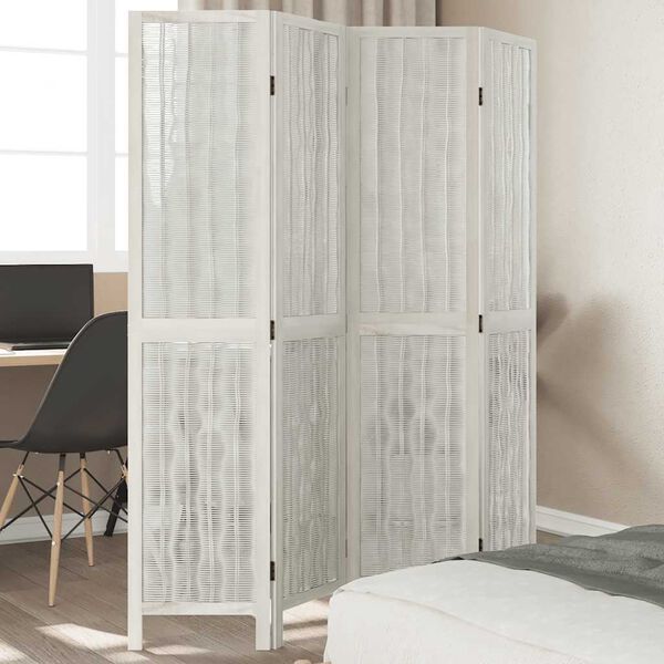 vidaXL Room Divider 4 Panels White Solid Wood Paulownia
