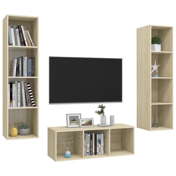 vidaXL TV Cabinet Set Sonoma Oak Engineered Wood TV Cabinet Set