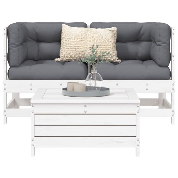 vidaXL Garden Sofa Set White Solid pine wood 3 Piece Set Garden Sofa Set