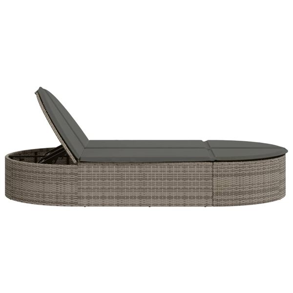 vidaXL Double Sun Lounger with Cushions Grey Poly Rattan