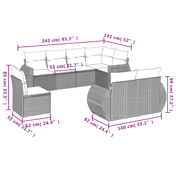 vidaXL Garden Sofa Set Black and Cream White