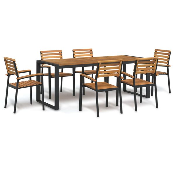 vidaXL 7 Piece Patio Dining Set Solid Wood Acacia and Metal