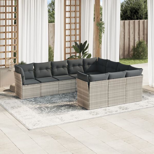 vidaXL Garden Sofa Set Light grey Poly Rattan Large Adjustable Armrests