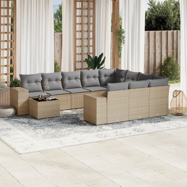 vidaXL Garden Sofa Set Beige, Light Grey PE Rattan Large