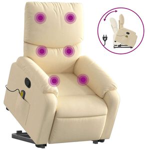 vidaXL Stand Up Massage Recliner Chair Cream Polyester, Metal, Plywood