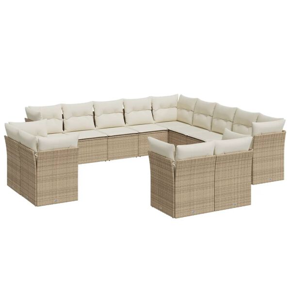 vidaXL Garden Sofa Set Beige, Cream White PE Rattan, Powder-Coated Steel