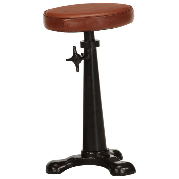 vidaXL Bar Stool Brown Genuine goat leather, cast iron Adjustable