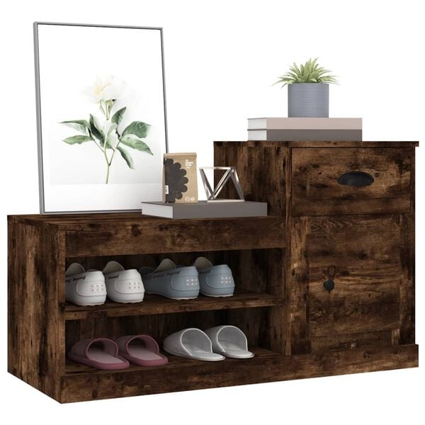 vidaXL Shoe Cabinet Smoked Oak Engineered Wood 39.4 x 16.5 x 23.6 in