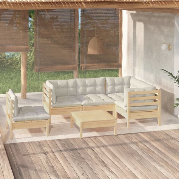 vidaXL Garden Lounge Set Cream Solid Pinewood, 100% Polyester Modular
