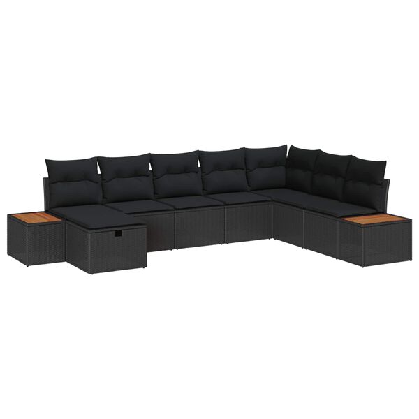 vidaXL Garden Sofa Set with Cushion 8 pcs Black Poly Rattan