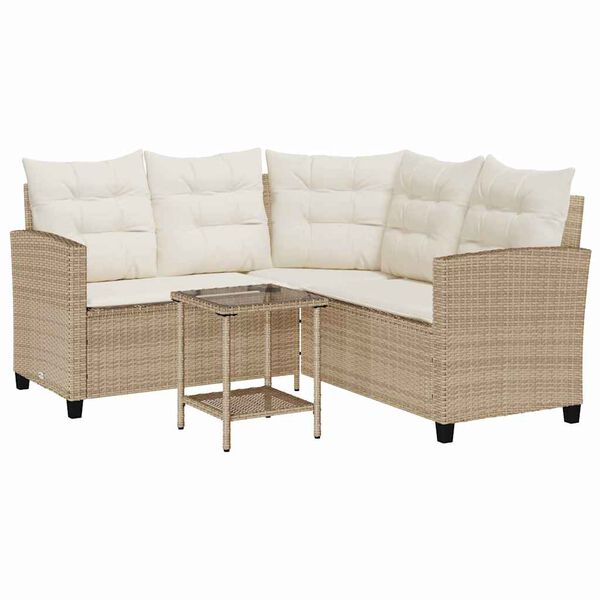 vidaXL Garden Sofa Beige PE rattan, powder-coated steel, tempered glass