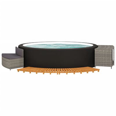 vidaXL Hot Tub Surround Gray Poly Rattan and Solid Wood Acacia