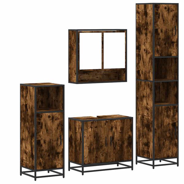 vidaXL Bathroom Furniture Set Smoked Oak Engineered wood, Metal Medium