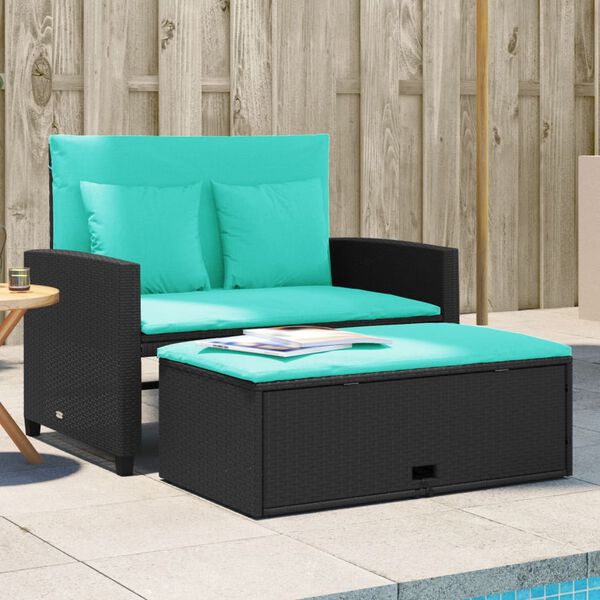 vidaXL Patio Sofa Black PE Rattan 2-Seater