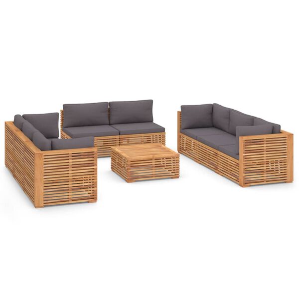 vidaXL 9 Piece Patio Lounge Set with Dark Gray Cushion Solid Teak Wood