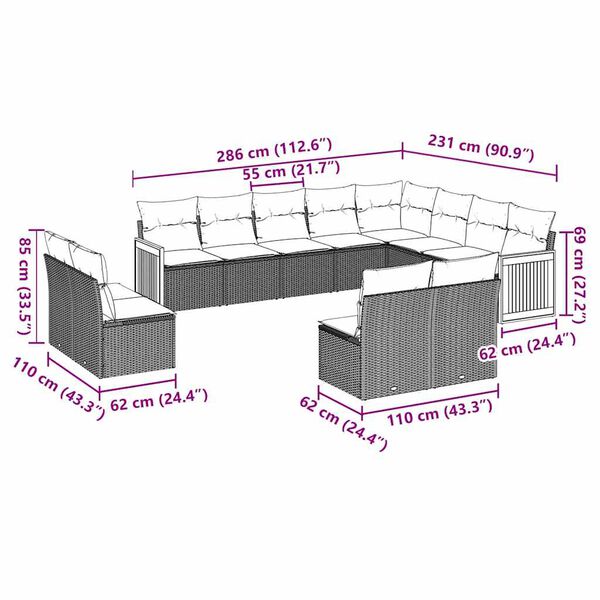 vidaXL Garden Sofa Set Black, Cream white