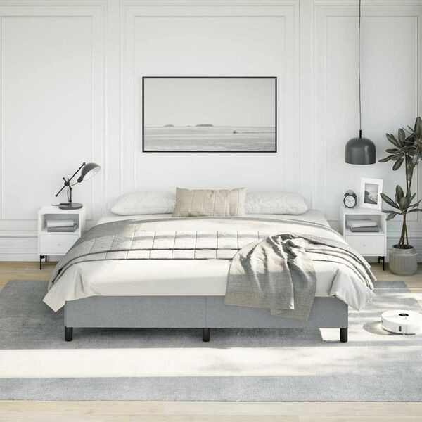 vidaXL Bed Frame Light Gray 100% polyester fabric, plywood, engineered wood
