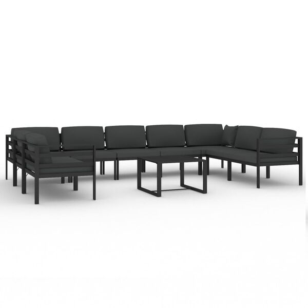 vidaXL 10 Piece Patio Lounge Set with Cushions Aluminum Anthracite