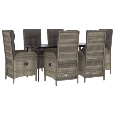 vidaXL 7 Piece Patio Dining Set with Cushions Black and Gray Poly Rattan
