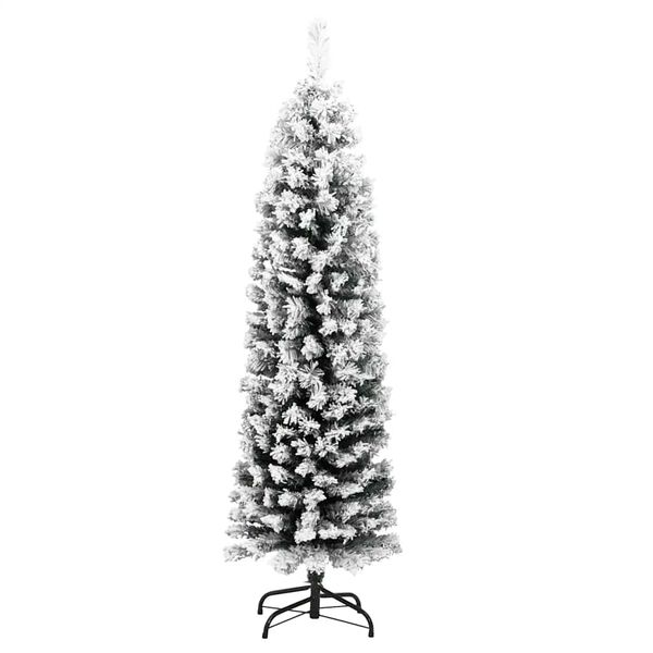 vidaXL Artificial Christmas Tree Green PVC, Steel Slim Ornaments