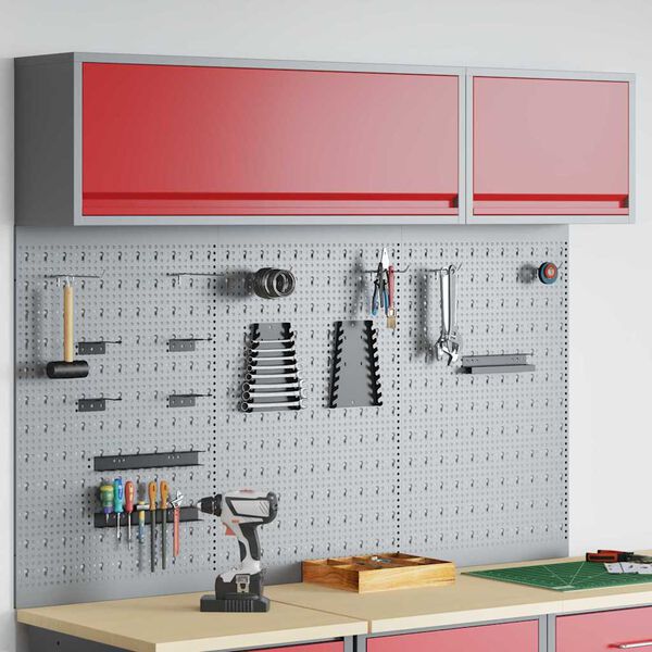 vidaXL Tool Cabinet and Pegboard Set 5 pcs Red 150 x 25 x 115 cm Steel