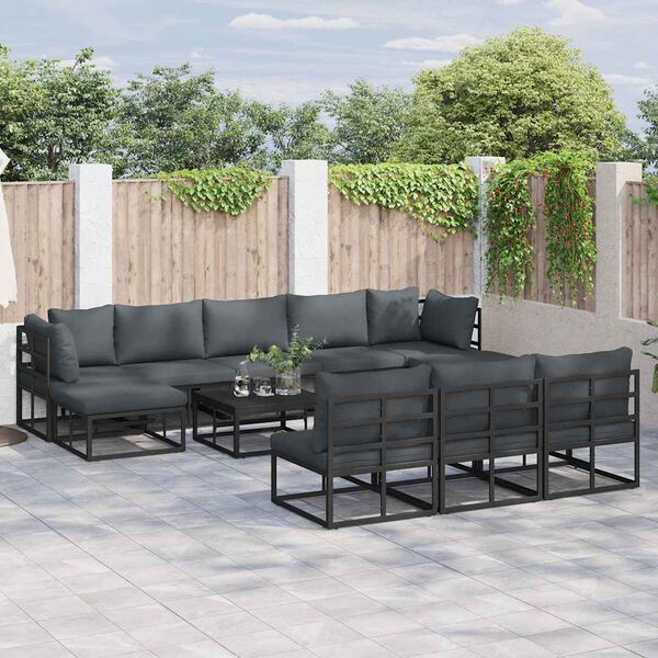 vidaXL Garden Sofa Set with Cushion 10 pcs Black Aluminium