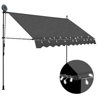 vidaXL Manual Retractable Awning with LED 98.4" Anthracite