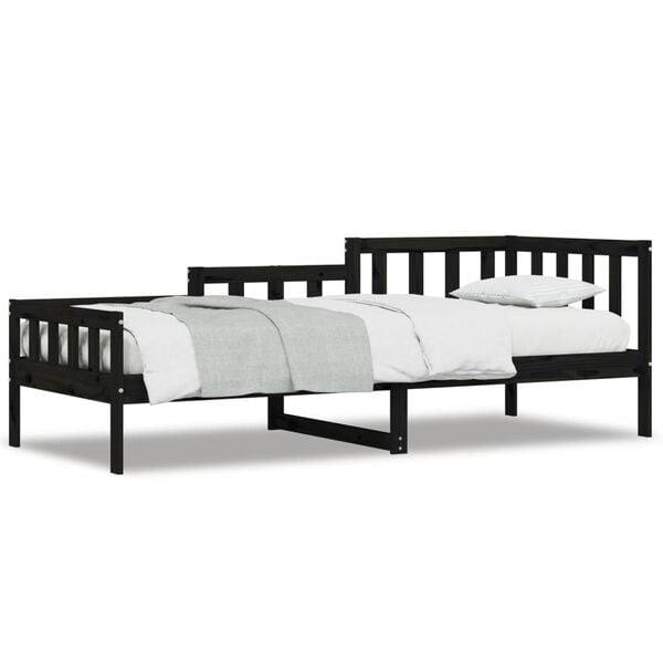 vidaXL Day Bed Black Solid pine wood Twin Day Bed Rectangular Modern
