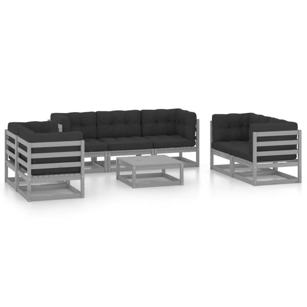 vidaXL Garden Lounge Set Grey Solid pine wood, fabric (100% polyester)