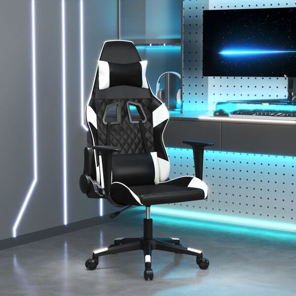 vidaXL Gaming Chair Black and White Faux Leather