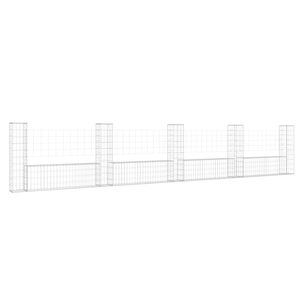 vidaXL U-shape Gabion Basket with 5 Posts Iron 196.9"x7.9"x39.4"