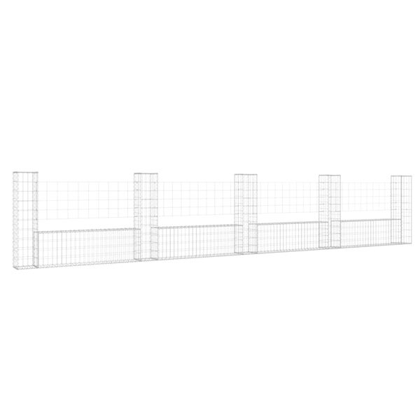 vidaXL U-shape Gabion Basket with 5 Posts Iron 196.9"x7.9"x39.4"