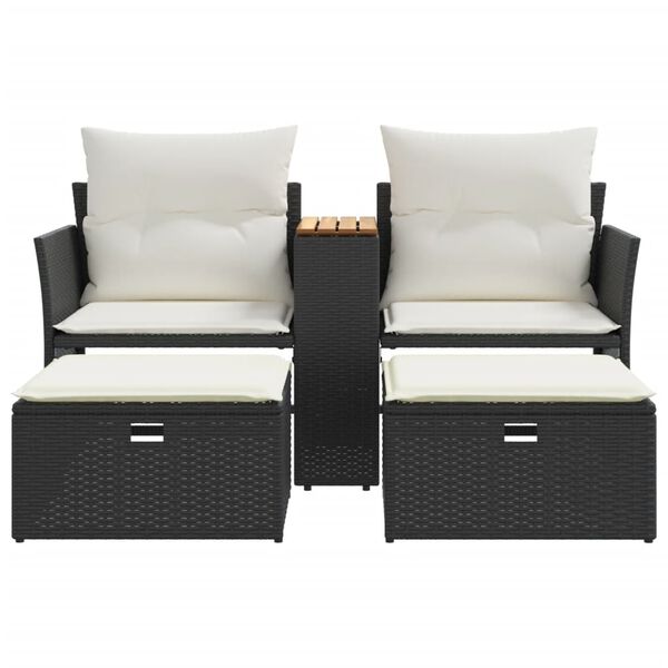 vidaXL Garden Sofa Black PE Rattan Standard Adjustable Feet