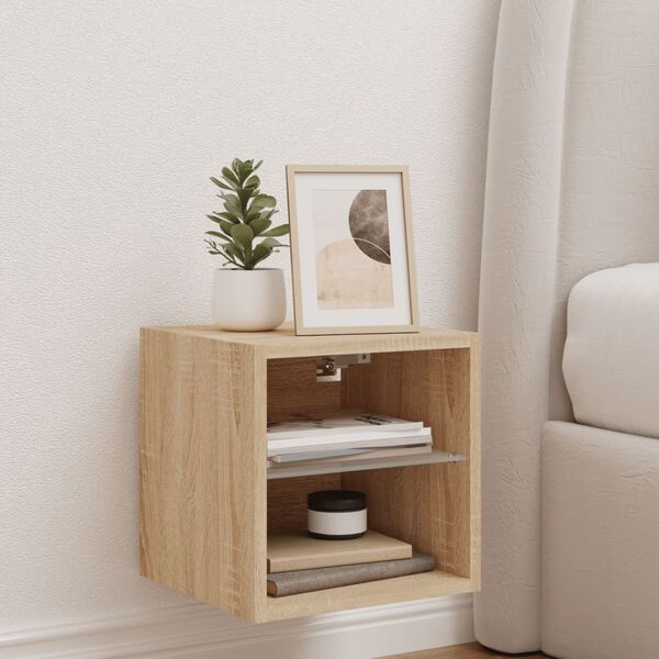 vidaXL TV Wall Cabinet Sonoma oak Engineered wood, tempered glass