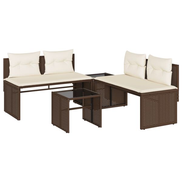 vidaXL 4 Piece Patio Sofa Set with Cushions Brown Poly Rattan