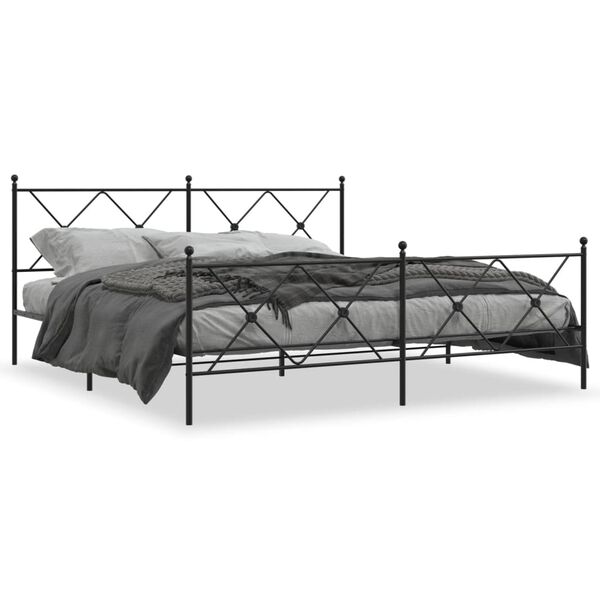 vidaXL Bed Frame Black Steel 72x84 in Bed Frame Rectangular