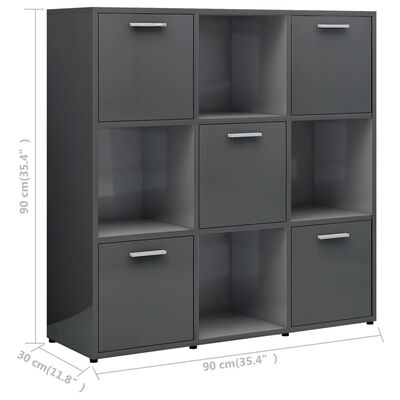 vidaXL Book Cabinet High Gloss Gray 35.4"x11.8"x35.4" Chipboard