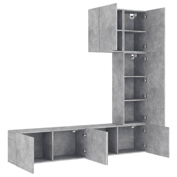 vidaXL TV Wall Unit Concrete grey Engineered wood 5 Piece Set