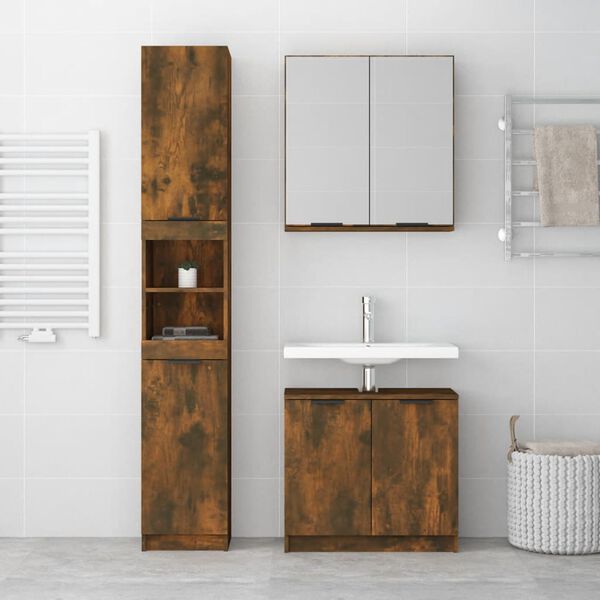 vidaXL Bathroom Furniture Set Smoked Oak Engineered Wood Large