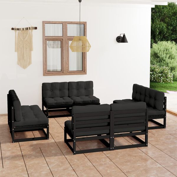vidaXL Garden Lounge Set Black Solid pine wood, fabric (100% polyester)