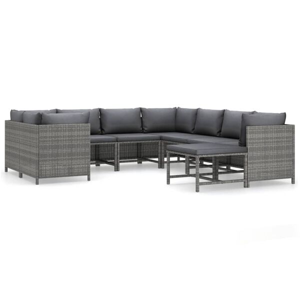 vidaXL Garden Lounge Set Grey PE Rattan, Powder-Coated Steel Standard
