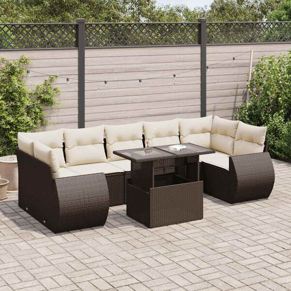 vidaXL Garden Sofa Set Brown PE Rattan Medium Removable Covers