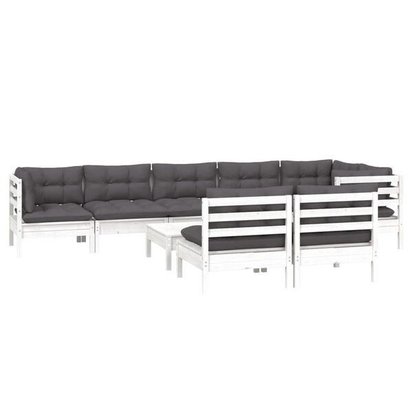 vidaXL Garden Lounge Set White, Anthracite Solid pine wood, 100% polyester