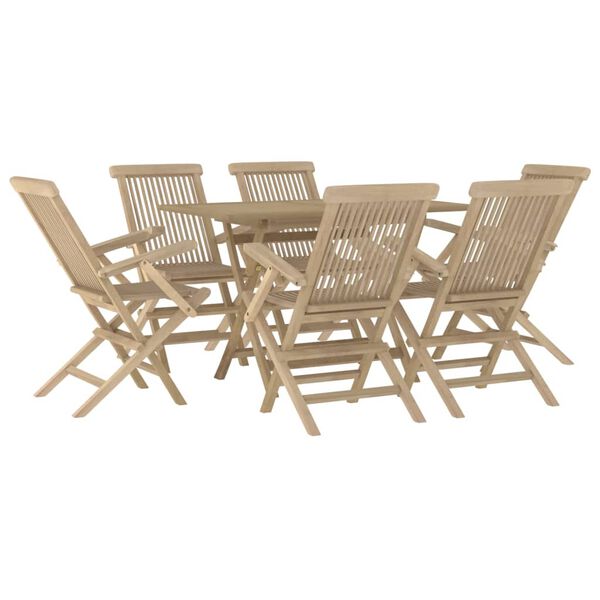 vidaXL Garden Dining Set Grey Solid teak wood Medium Foldable