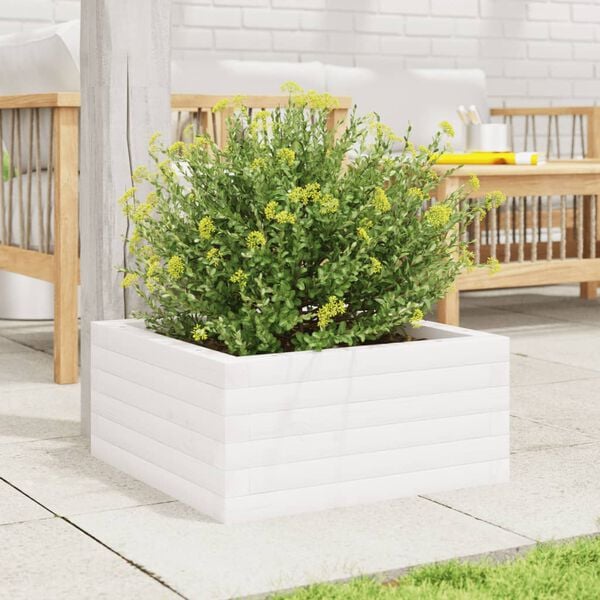 vidaXL Garden Planter White Solid pinewood 19.7x19.7x9.1 in