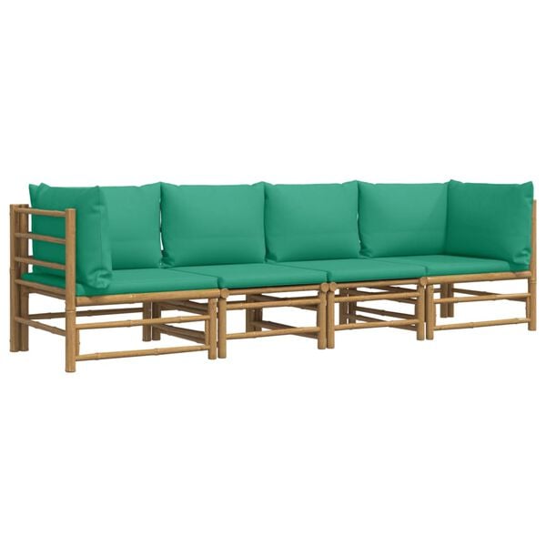 vidaXL Garden Lounge Set Natural Bamboo, Green Cushions