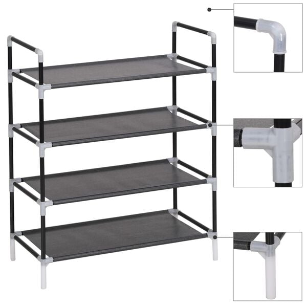 vidaXL Shoe Rack Black Metal Standard Shoe Rack Rectangular