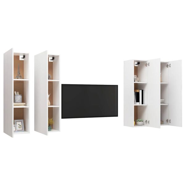 vidaXL TV Cabinet Set Set of 4 White Engineered wood Standard