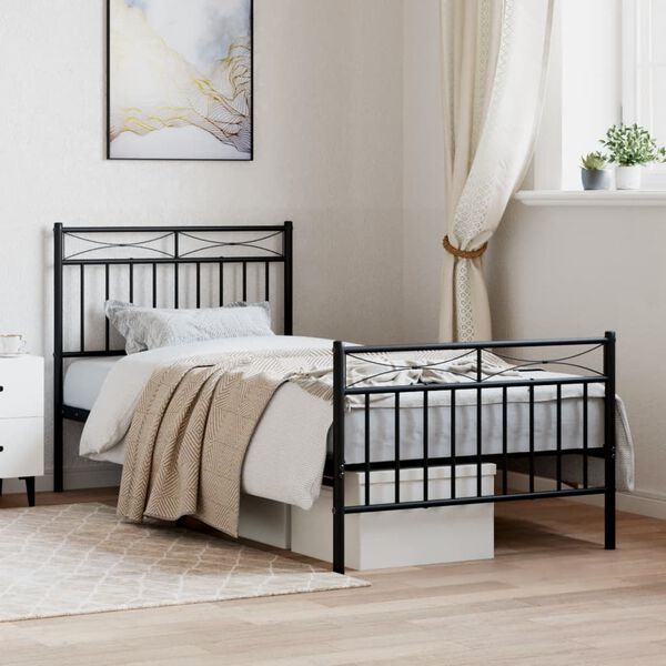 vidaXL Bed Frame Black Powder-Coated Steel 35.4 x 74.8 in Bed Frame