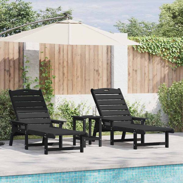 vidaXL Sun Lounger 2 pcs Black 76.97 x 20.87 x 38.78 in Polyethylene
